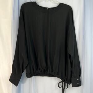 New! Donna Karan black long sleeve loose blouse with tie waist small